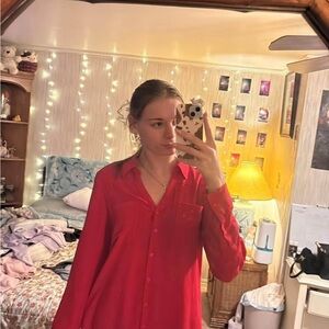 Vibrant Red Button-Up Shirt